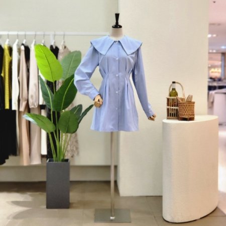 빅카라 허리핀턱 셔츠형 원피스