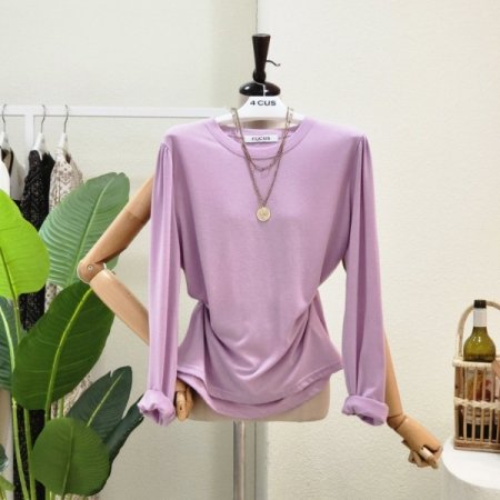 어깨 퍼프 포인트 라운드넥 티셔츠