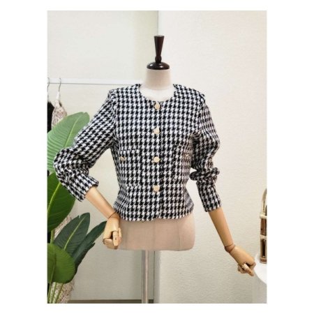 하운드 체크 노카라 트위드 자켓