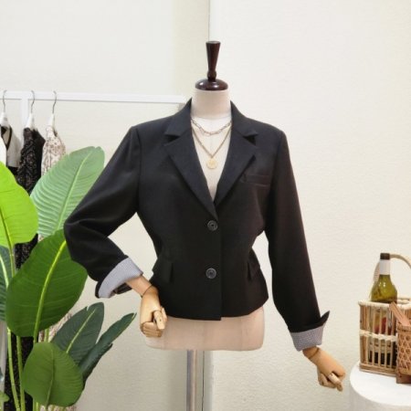 체크 배색 투버튼 숏재킷