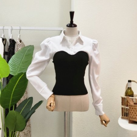 니트 뷔스티에 배색 블라우스