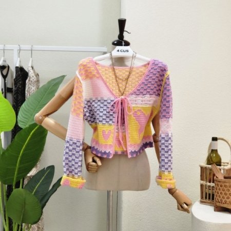 무지개 하트 크로셰 가디건