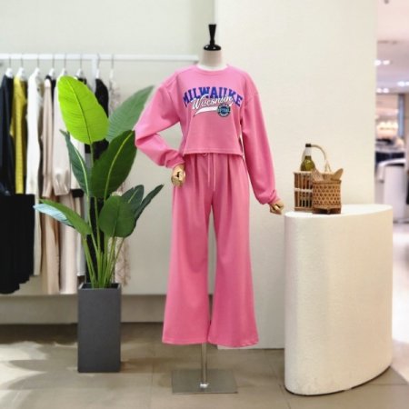 크롭 티셔츠 와이드 팬츠 세트