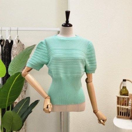 버블팝 반팔 라운드 니트