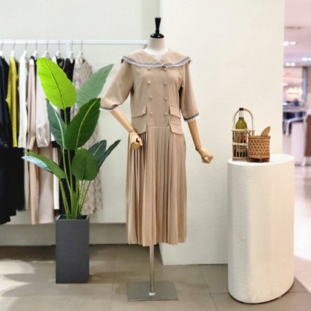 빅카라 더블 플리츠 롱원피스