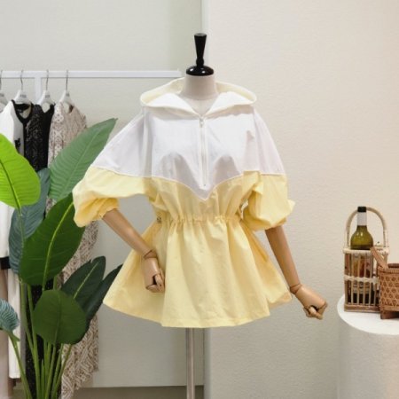 배색 포인트 후드 아노락 점퍼