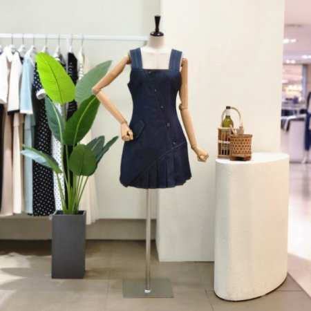 데님 플리츠 뷔스티에 미니 원피스