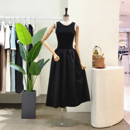 민소매 레이어드 플레어 롱원피스