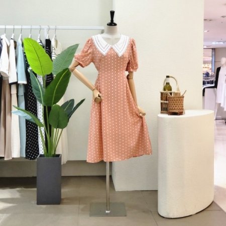 레이스 빅카라 도트 롱원피스