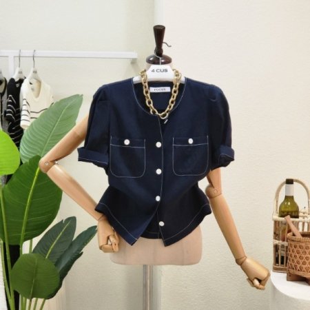 투포켓 스티치 노카라 자켓