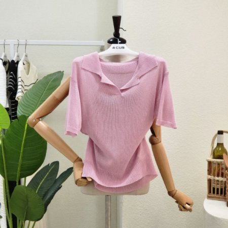 린넨 카라넥 반팔 니트