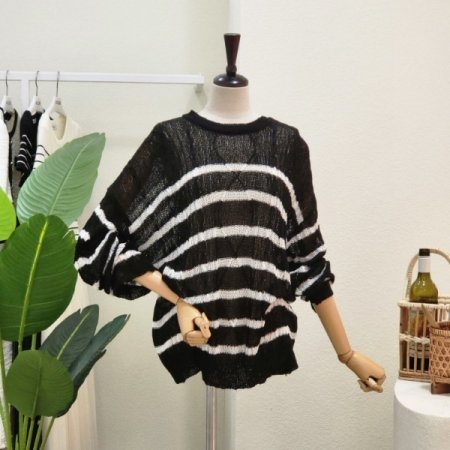 썸머 스트라이프 루즈핏 롱 니트