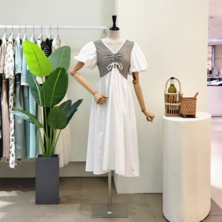 니트 포인트 퍼프 롱원피스