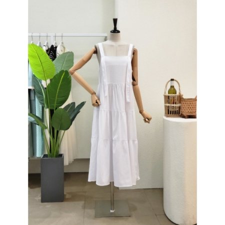 스트라이프 캉캉 민소매 롱원피스