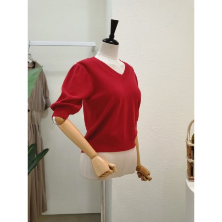 퍼프 포인트 브이넥 니트