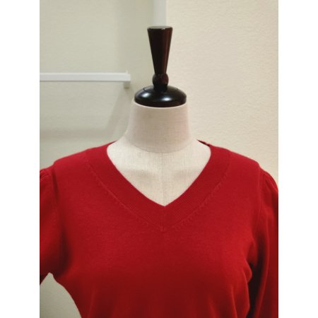 퍼프 포인트 브이넥 니트