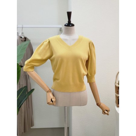 퍼프 포인트 브이넥 니트