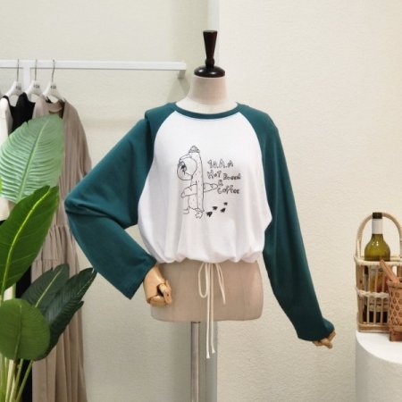 배색 나그랑 스트링 티셔츠