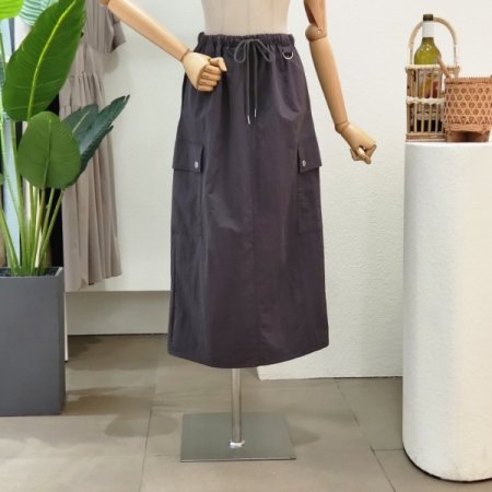 스트링 밴딩 카고 롱스커트