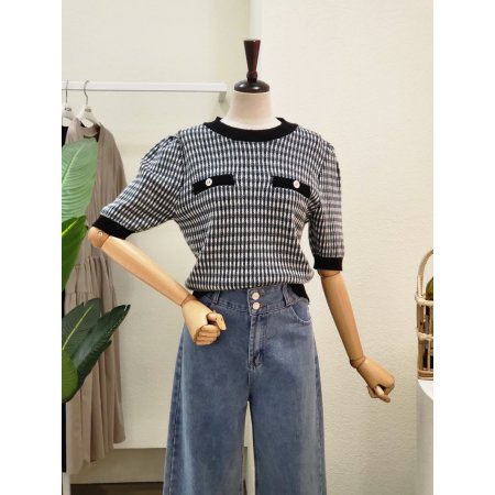 트위드 포켓 라운드 니트