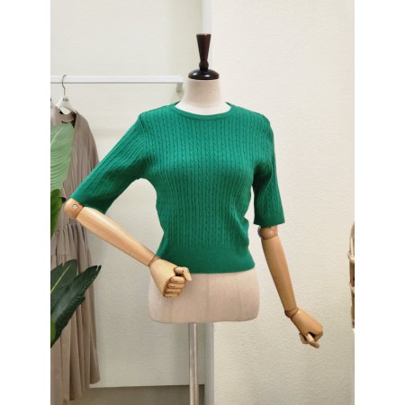 꽈배기 반팔 라운드 니트