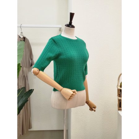 꽈배기 반팔 라운드 니트