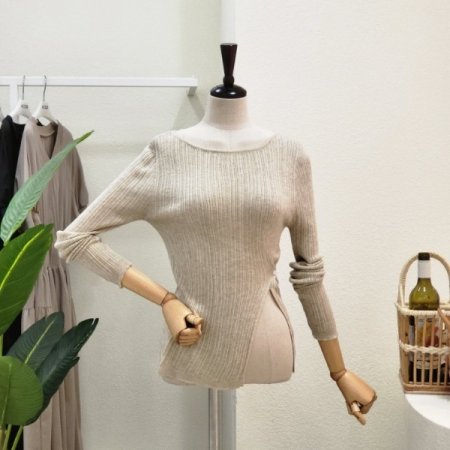 단추 트임 골지 니트