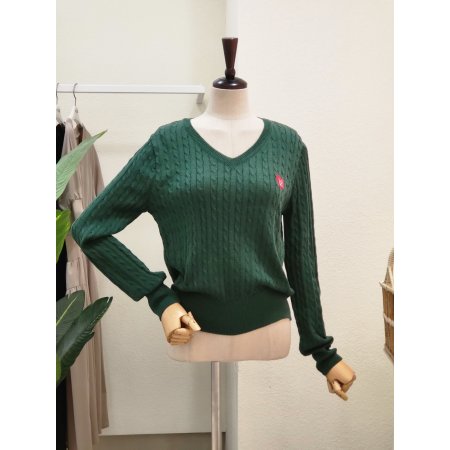 꽈배기 와펜 브이넥 니트