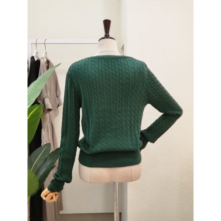 꽈배기 와펜 브이넥 니트