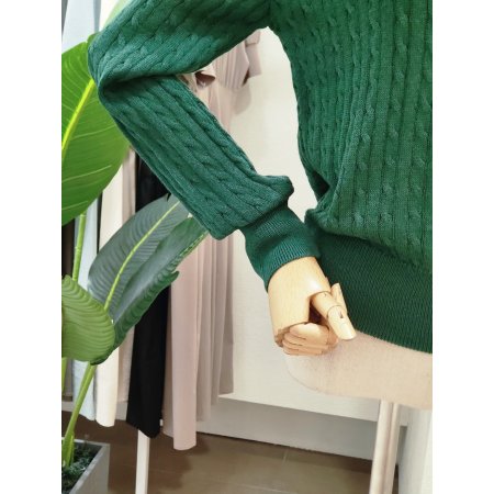 꽈배기 와펜 브이넥 니트