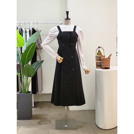 더블 버튼 뷔스티에 롱원피스