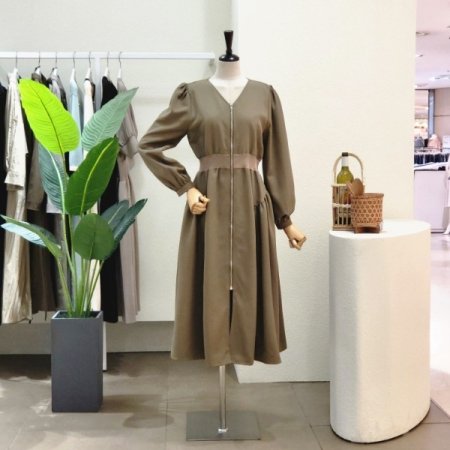 밴딩 포인트 지퍼 롱원피스