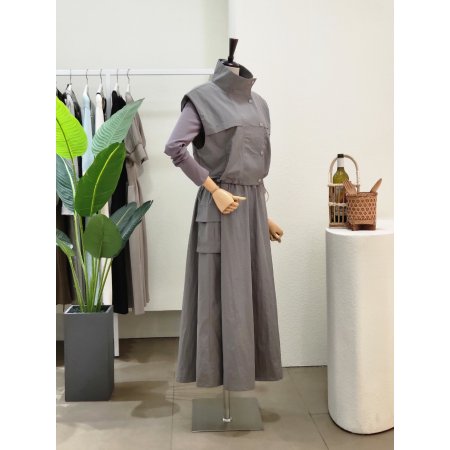 하이넥 베스트 원피스 세트