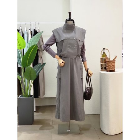 하이넥 베스트 원피스 세트