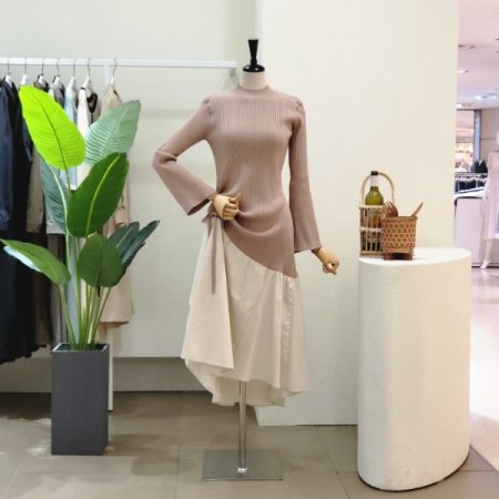 스트링 포인트 배색 롱원피스