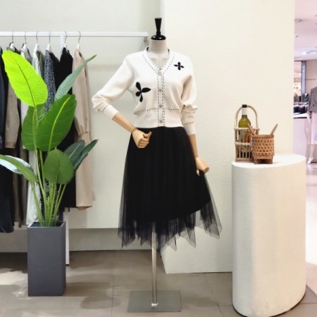 브이넥 가디건 샤 롱원피스 세트