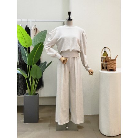 퍼프 티셔츠 외이드 팬츠 세트