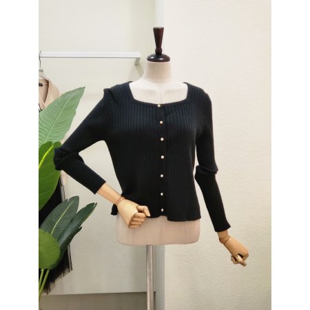 골드 버튼 스퀘어넥 가디건