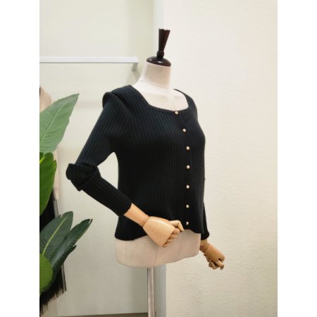 골드 버튼 스퀘어넥 가디건