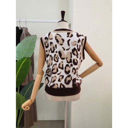 레오파드 배색 브이넥 베스트