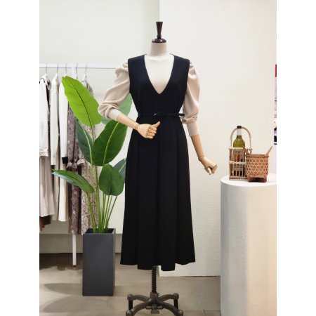 브이넥 A라인 뷔스티에 롱원피스