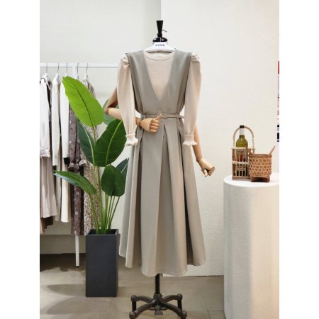 브이넥 A라인 뷔스티에 롱원피스