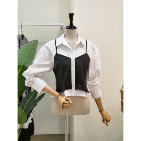 레더 뷔스티에 카라넥 블라우스