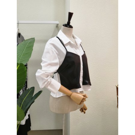 레더 뷔스티에 카라넥 블라우스