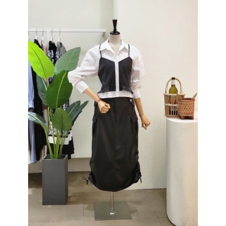 레더 뷔스티에 카라넥 블라우스