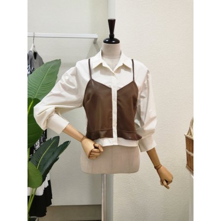 레더 뷔스티에 카라넥 블라우스