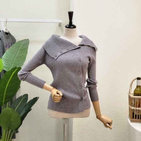 사선 언발런스 오프숄더 가디건