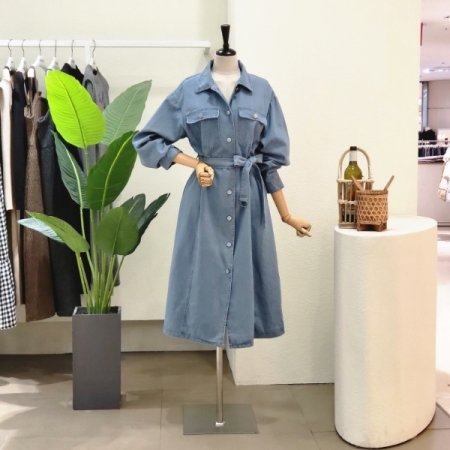 데님 벨티드 카라넥 롱원피스