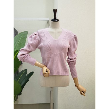 파스텔 퍼프 브이넥 니트