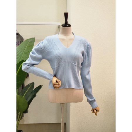 파스텔 퍼프 브이넥 니트